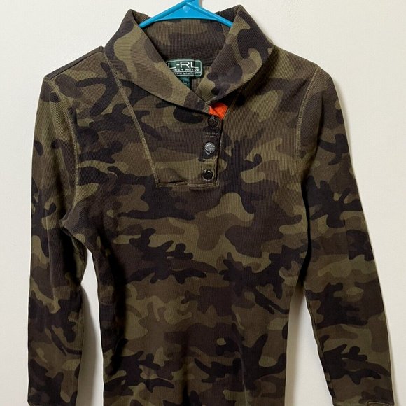 Ralph Lauren Tops - L-RL Active Ralph Lauren L Camouflage High Collar Heavy Button Performance
